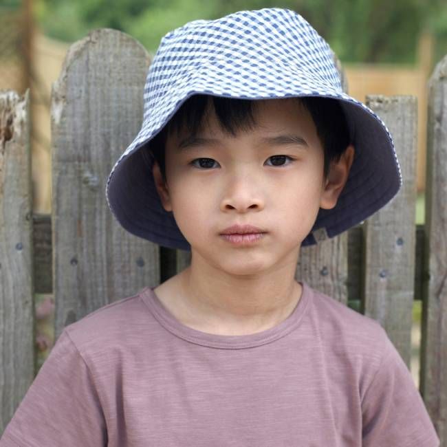 Reversible Sun Hat (Seersucker Check) - Indigo