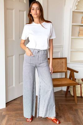 Tulip Wide Leg Pant - Black + Natural Stripe Organic