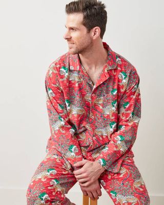 Holly Jolly Bagheera - Men's Lightweight Flannel Long PJ Set - Ruby