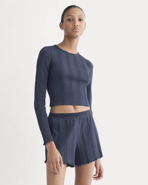 Lounge Rib Cropped Shirt | Navy