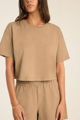 Coast Crop Tee - Latte Cotton Jersey