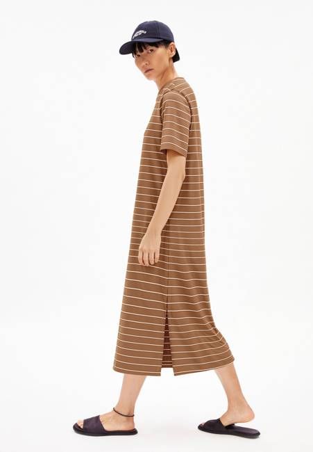 XELINAA FINE STRIPE MIDI DRESS| pale umber-undyed