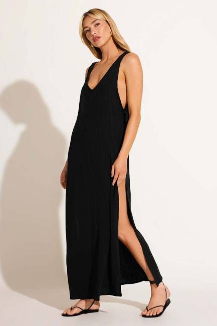 Riviera Dress - Black Crinkle Linen