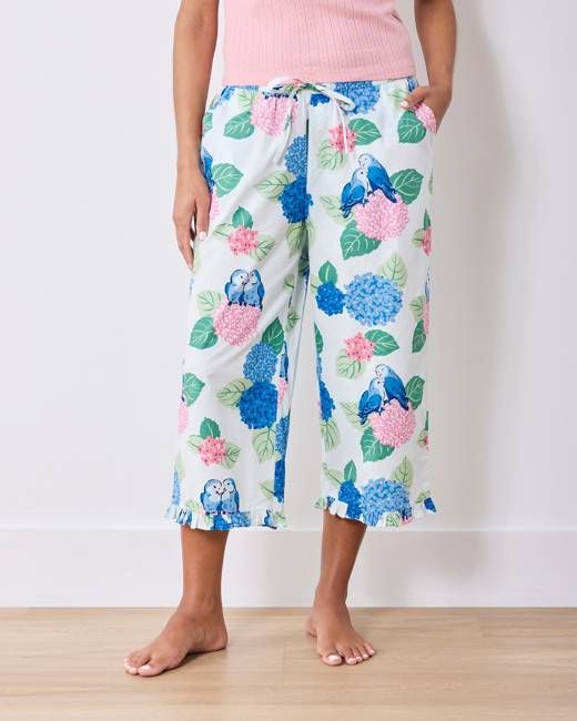 Hydrangea Honeymoon - Ruffle Cropped Pants - Cloud