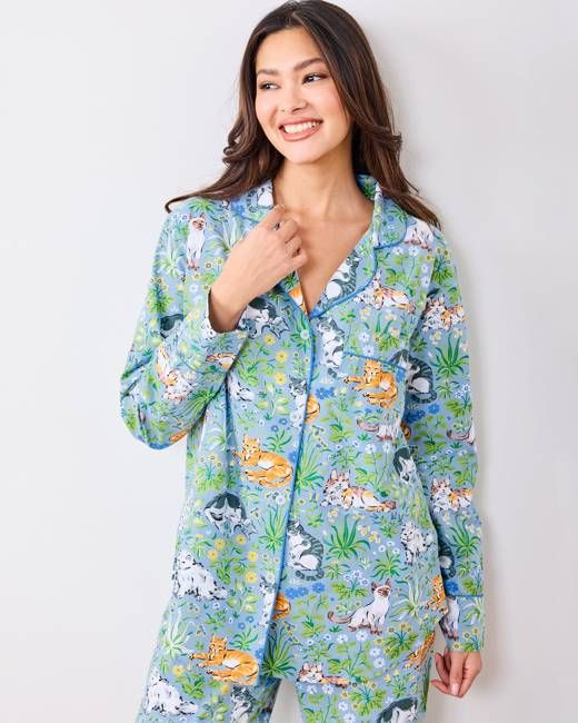 Must Love Cats - Long PJ Set  - Cornflower