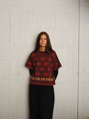 Bauhaus Short Sleeve Sweater Tee - Ruby