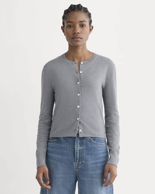 The Cropped Cardigan in Cotton Cashmere | Heather Charcoal