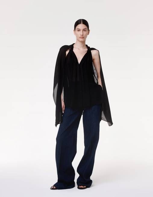 Silk Chiffon Scarf Blouse | Black