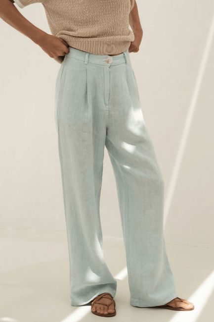 Mara Light Blue Linen Trousers
