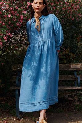 East Liza Linen Shirt Dress Blue