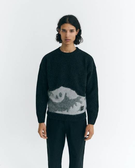 Grey textured knit wool Bolita sweater