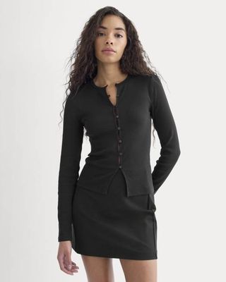 Luxe Rib Button-Up Top | Black