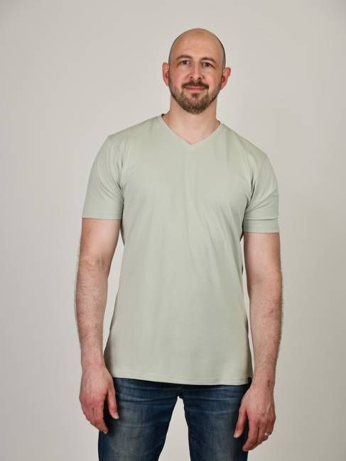 Organic Extra Long Slim V-Neck T-Shirt (Sage Green)