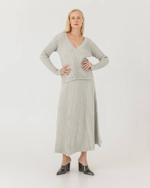 Žemės & Vagos: Sky Blue V-neck Sweater & A-line Skirt Set