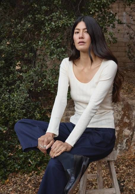 LS Scoop Pointelle Tee Natural