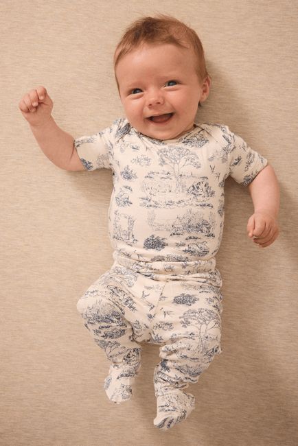 Bleu Toile Short-Sleeve Baby Sleep Set