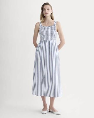 The Gauze Smock Dress | White / Mazarine Blue
