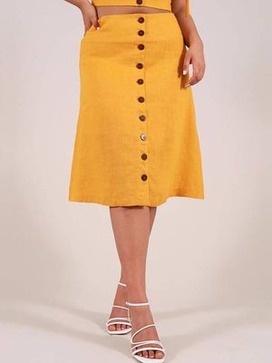 Linen Midi Skirt, Upcycled Linen, in Yellow