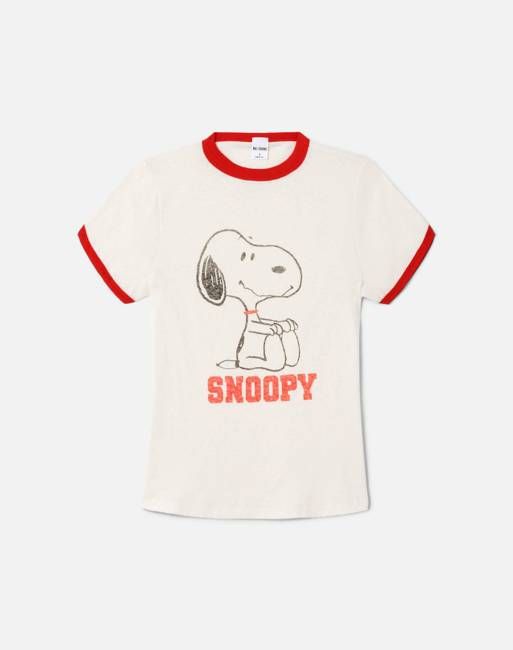 60s Slim Ringer "Snoopy" Tee - Vintage White With Crimson