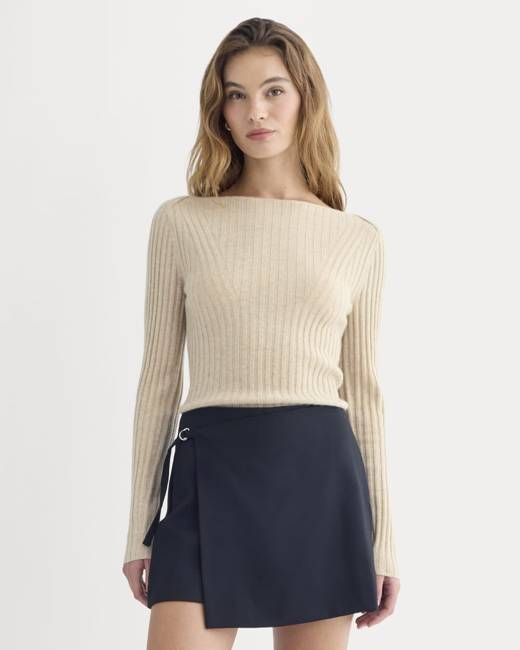 Cashmere Ribbed Boat-Neck Sweater | Heather Light Camel