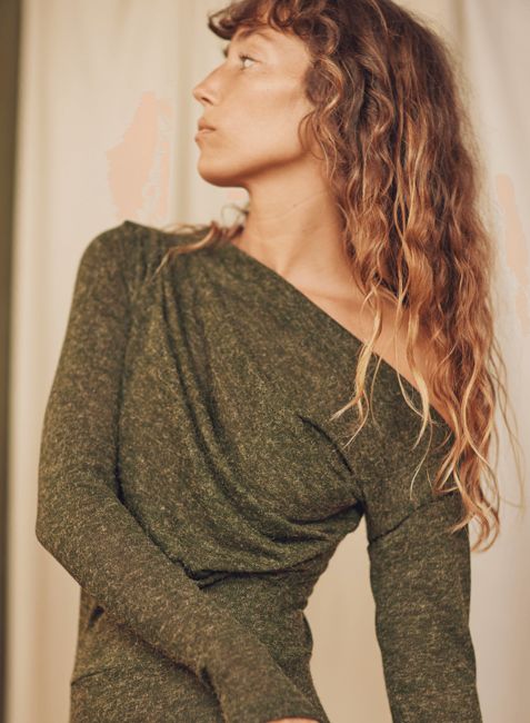 Khaki Recycled Jersey Drape Top