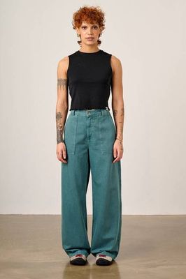 Delores - Denim-Jeans mit weitem Bein in Pagodenblau