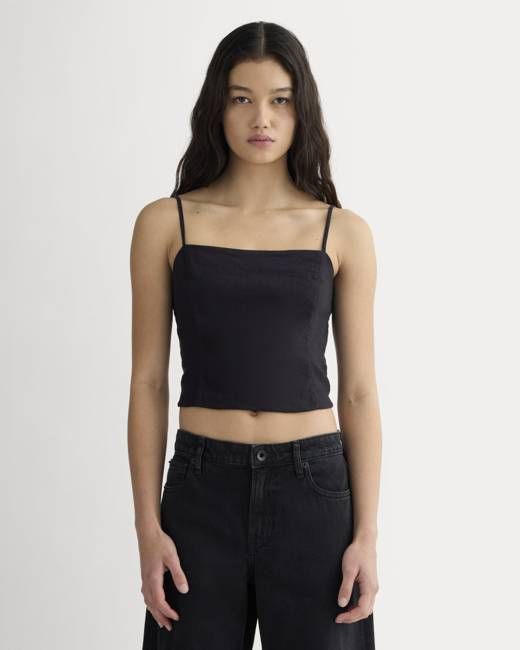 The Seamed Top in Stretch Linen | Black