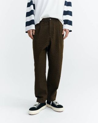 Brown seersucker loose pants Luc