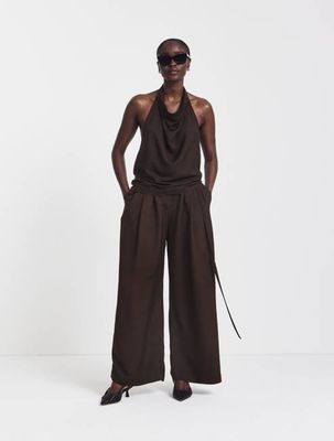 Evie Wide Leg Trouser in Bitter Chocolate