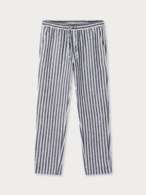 Men's Navy Lines Eleuthera Linen Trousers
