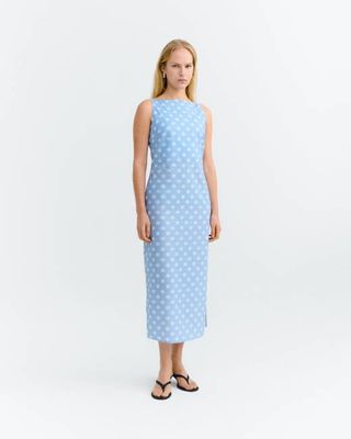 Long blue polka dots dress Sunniva