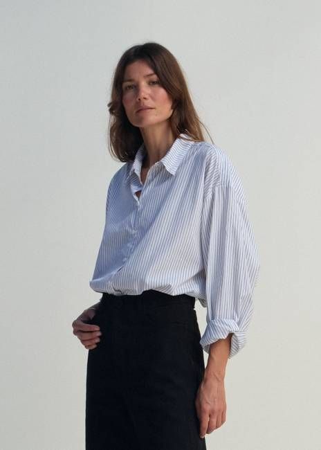 Alberta Shirt - White w/ Black Pinstripe