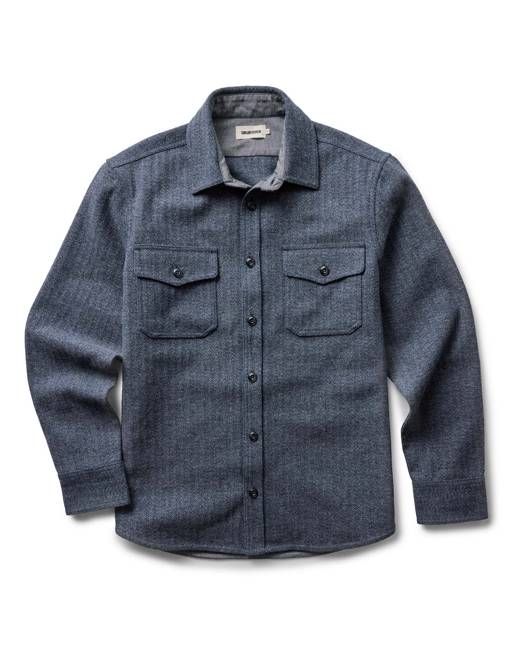 The CPO Overshirt in Indigo Ash Wool Herringbone