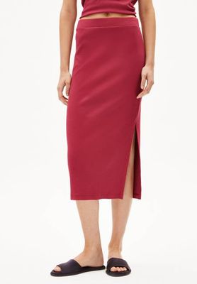 AZITAA RIB MIDI SKIRT | red ash
