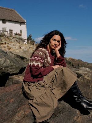 Fleetwood Cardigan in Plum with Loam & Ecru