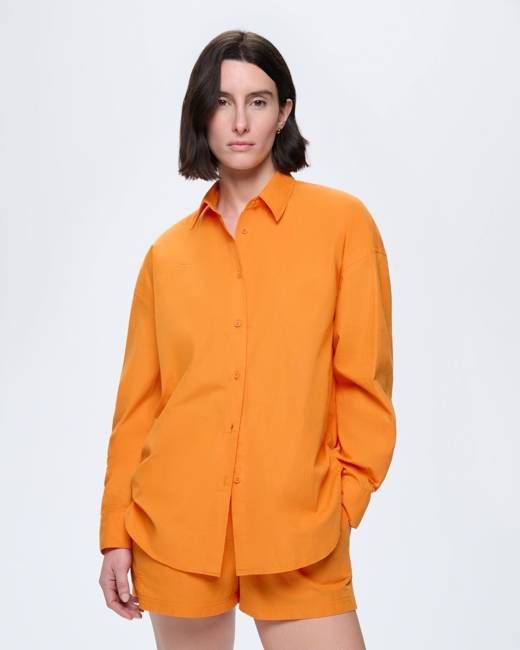 Womens Cotton Overshirt—Saffron Orange