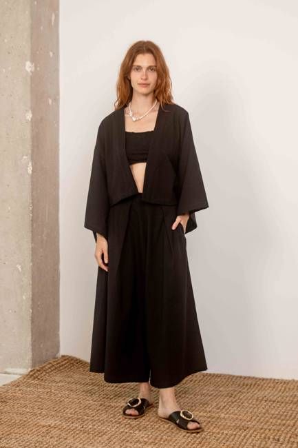 Organic Cotton Wide Culottes in Black