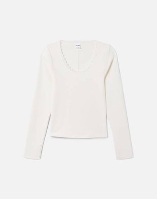 Lace Scoop Neck Long Sleeve - Off White