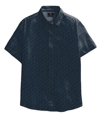 Navy Hibiscus Short-Sleeve Cotton Button-Down Shirt