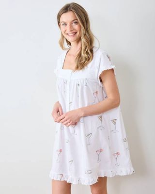 Martini Hour - Embroidered Pintuck Nightgown - Cloud