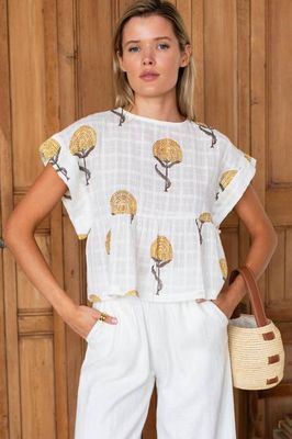 Dolman Peplum Top - Fan Flowers Marigold