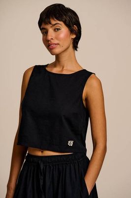 Arden - Cotton & Linen Shell Top in Black