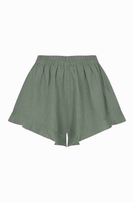 The Paula Ruffled Shorts in olive green