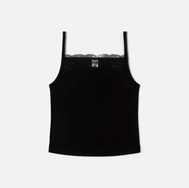 Lace Ribbed Cami - Black Size: L