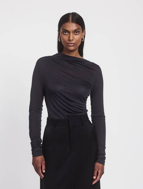 Iphis Draped Long Sleeve Top in Navy