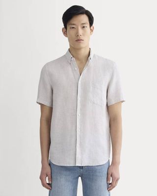 The Classic Short-Sleeve Shirt in Linen | Stone / White