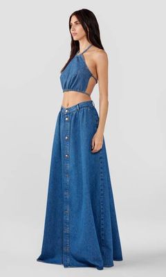 Corey Drawstring Halter Top - Yellowstone Medium Indigo