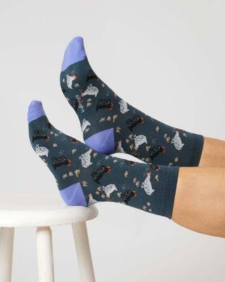Womens Chicken Organic Cotton Socks - Blue Slate