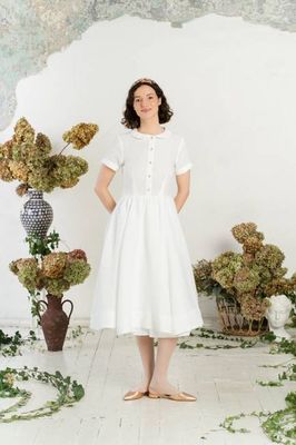 Classic Dress, Short Sleeve, White Magnolia