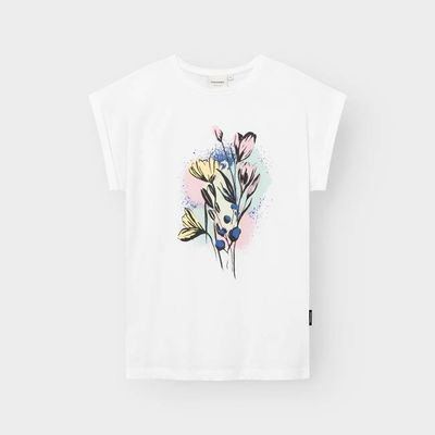DEDICATED - T-shirt Visby Mixed Media Flowers White